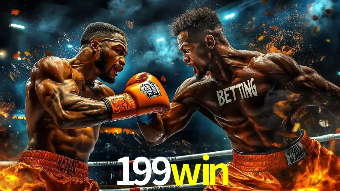 Dois boxeadores em uma luta intensa e explosiva, representando a adrenalina e as oportunidades de apostas em esportes de combate disponíveis na plataforma 199win.