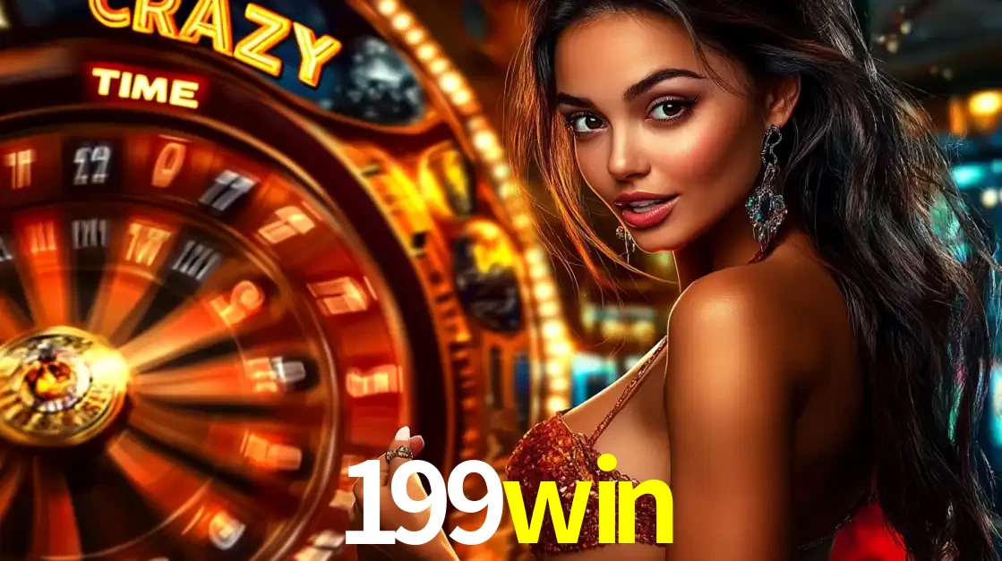 Mulher ao lado da roda de prêmios do jogo de cassino ao vivo Crazy Time, um dos shows de jogos mais emocionantes oferecidos pela plataforma de apostas 199win.