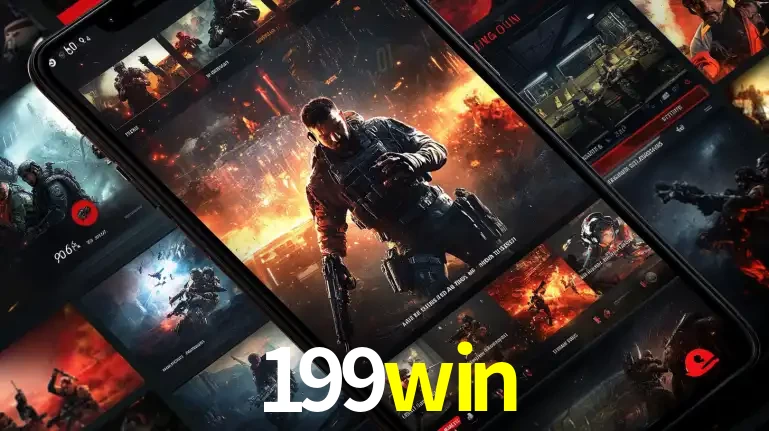 Tela de um celular exibindo uma galeria de jogos de tiro com temática militar, mostrando a variedade de e-sports disponíveis para apostas na plataforma de entretenimento 199win.