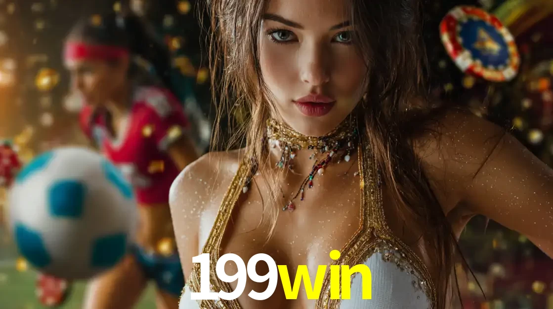 Mulher elegante representando a combinação de glamour e emoção das apostas esportivas, com uma jogadora de futebol ao fundo, destacando a ação no 199win.