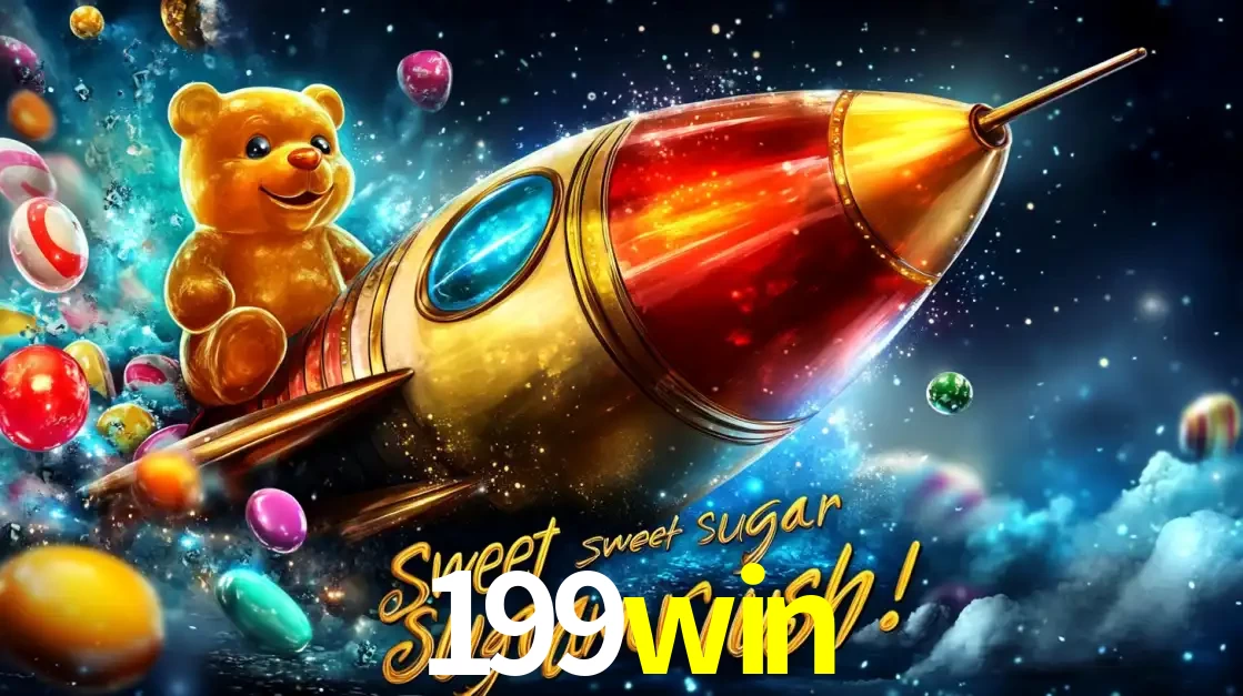 Arte promocional do jogo de slot Sugar Rush, com um urso de pelúcia em um foguete viajando pelo espaço de doces, um dos jogos divertidos disponíveis no cassino 199win.