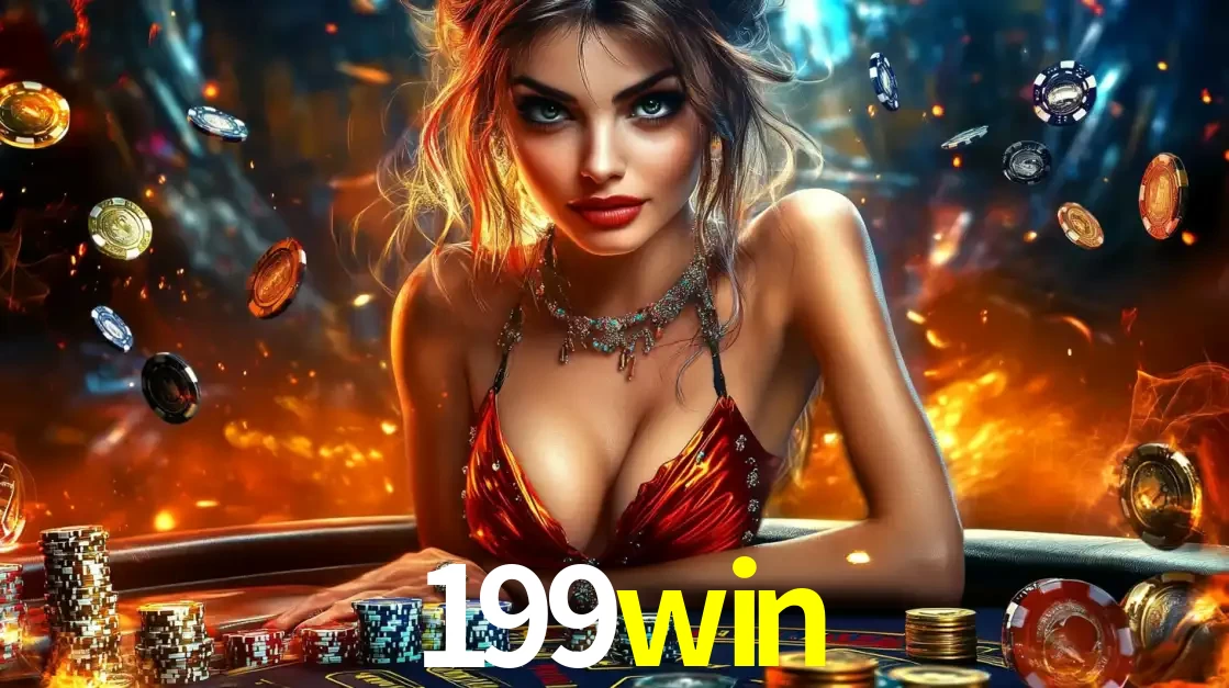 Mulher em uma mesa de cassino com pilhas de fichas e um fundo de fogo, pronta para uma rodada de altas apostas nos jogos de mesa emocionantes do cassino 199win.