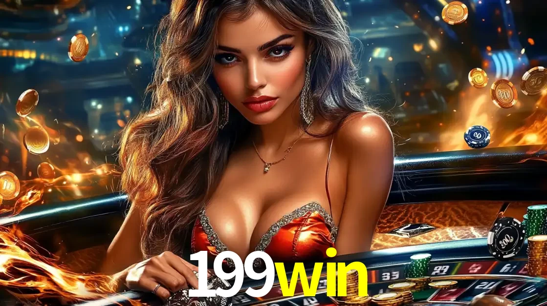 Mulher glamourosa em uma mesa de roleta com um fundo de chamas e moedas voadoras, pronta para fazer sua aposta e ganhar grandes prêmios no cassino ao vivo 199win.
