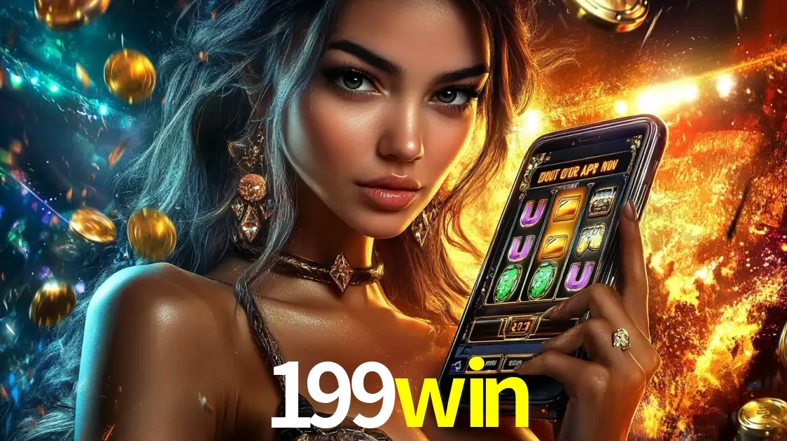 Mulher elegante mostrando um jogo de caça-níqueis em seu smartphone, destacando a experiência de cassino móvel oferecida pelo aplicativo 199win.